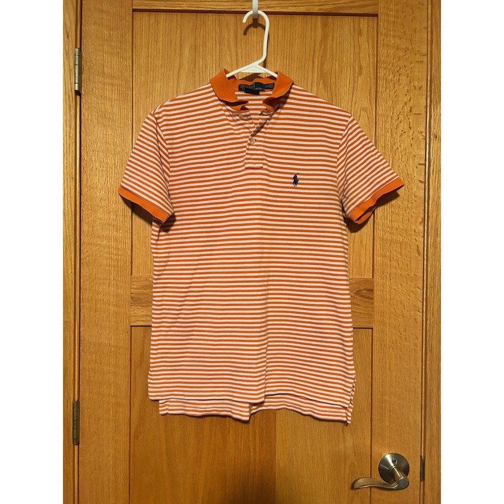 Vintage Polo Ralph Lauren Men's Custom Fit Striped Polo Shirt Orange White M